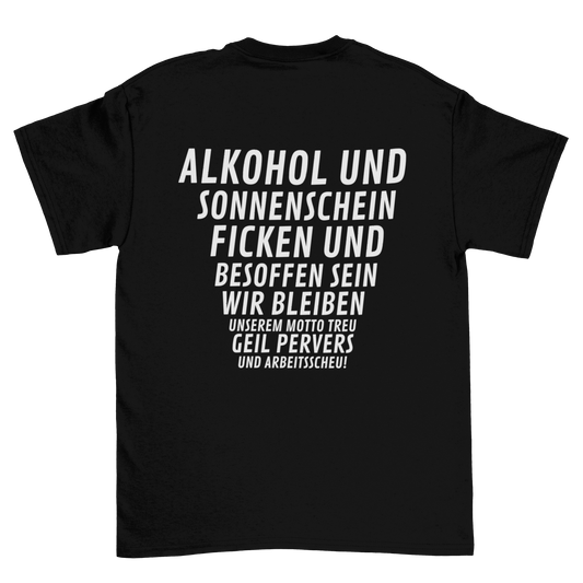 Alkohol und Sonnenschein Backprint | Unisex Shirt