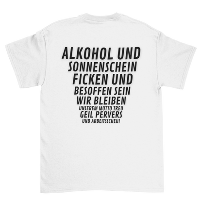 Alkohol und Sonnenschein Backprint | Unisex Shirt